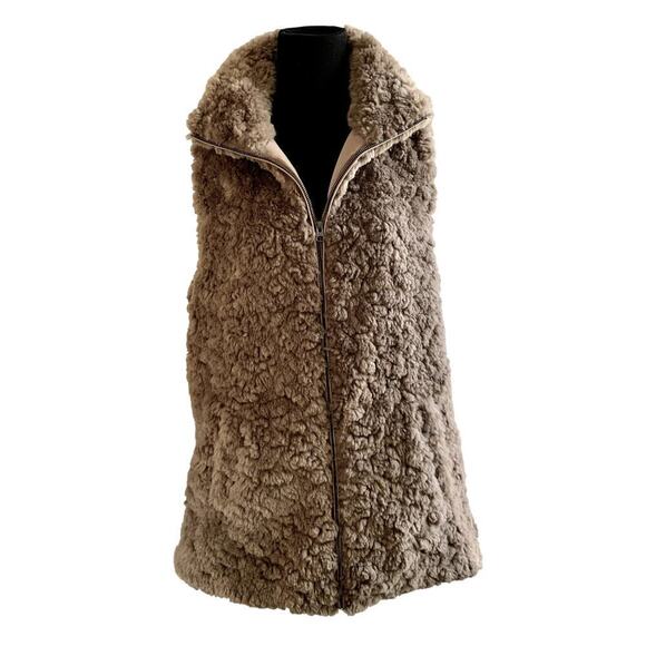Dylan Anthropologie Cozy Faux Fur Zip Up Vest Mocha Brown Size Medium - Picture 2 of 7